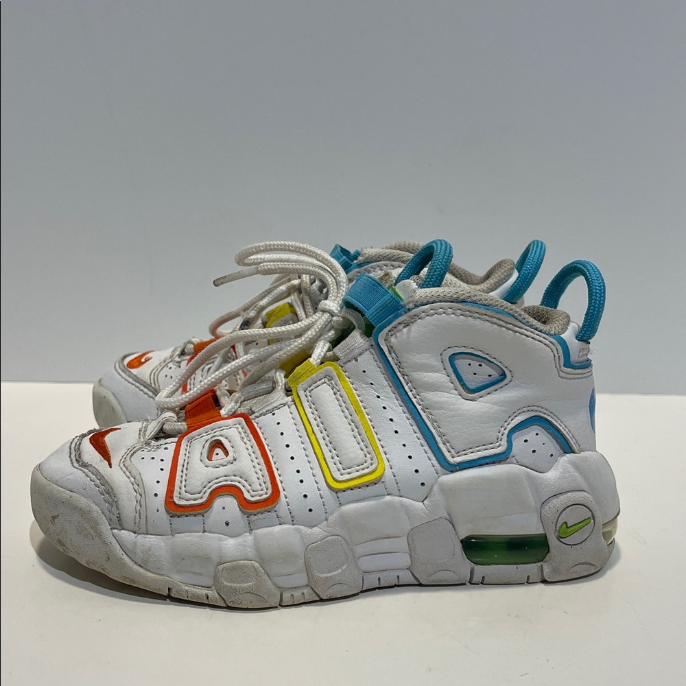 Nike Air More Uptempo BP White/Baltic Blue-Opti Yellow Toddler Size 12C Sneakers - Picture 5 of 10